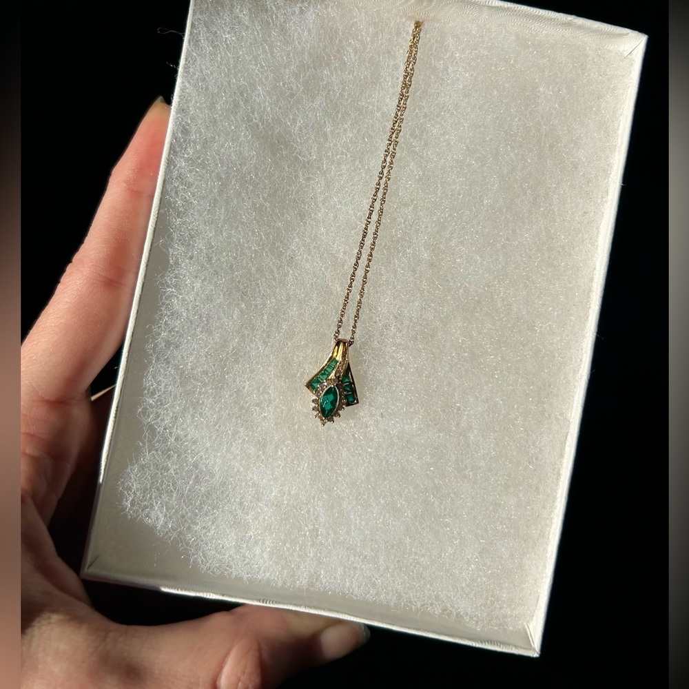 Lab-Created Emerald 14K Gold Over Silver Necklace